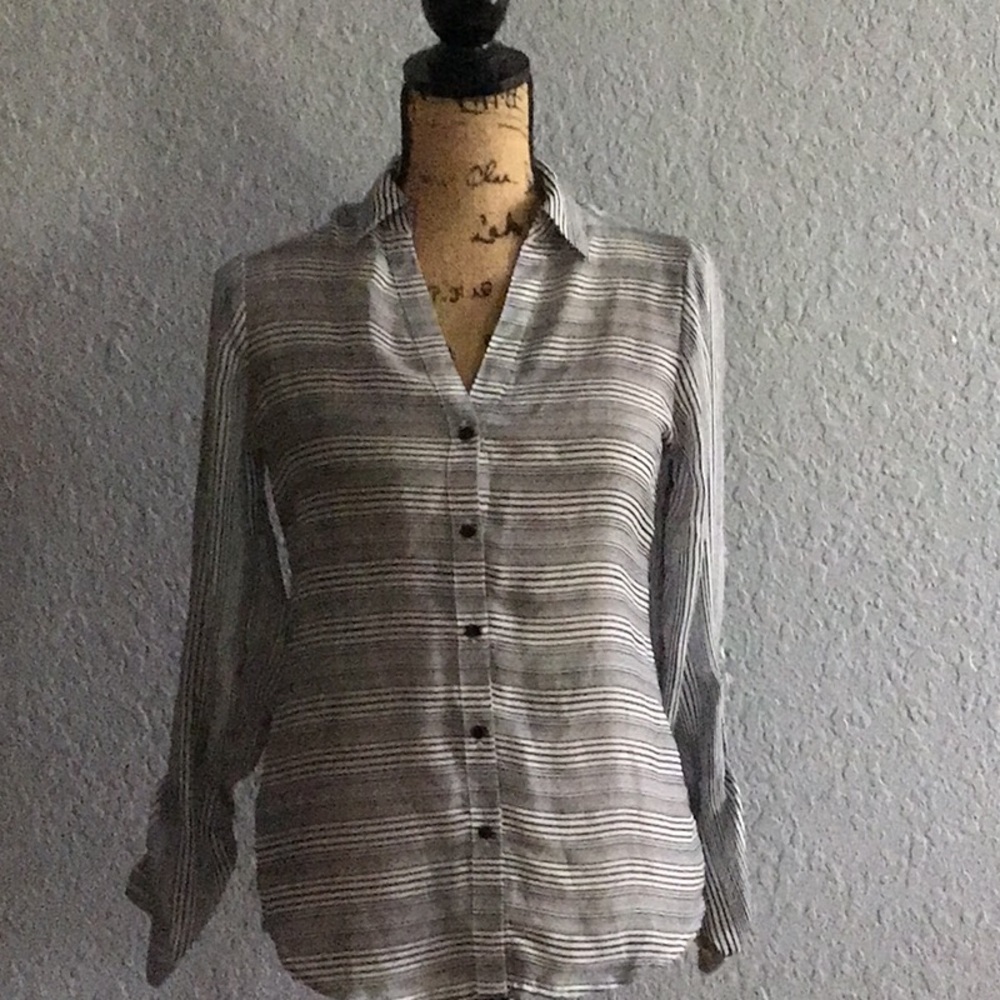 Striped Black and White Button-Up Women's Top